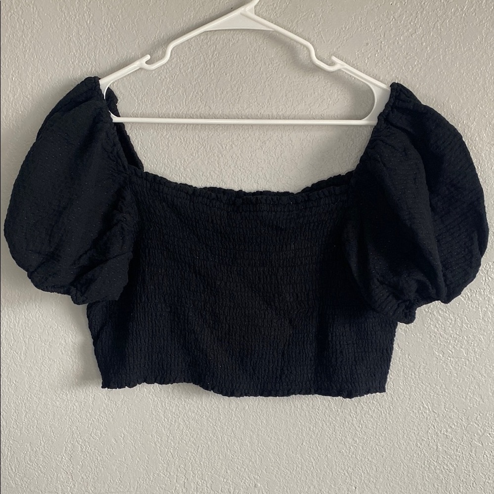 Wild Fable Black Puff Sleeve Crop Top